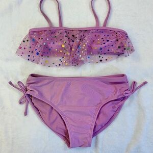Cat & Jack Girls' Sequin Flounce Bikini - Violet - Size M (7/8)